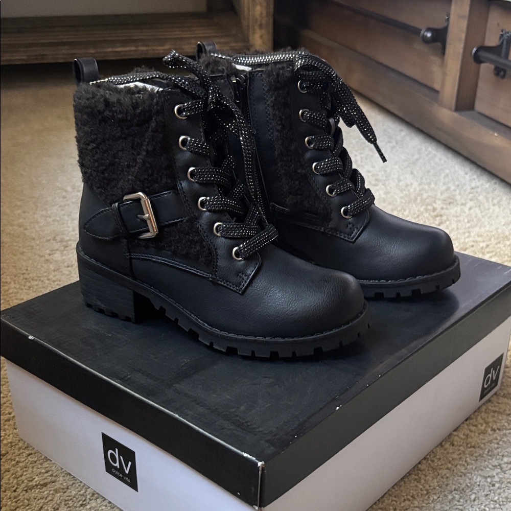 New DV Kids by Dolce Vita Black Fur-Lined Combat Boots